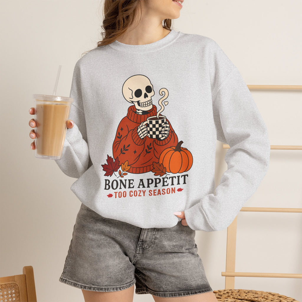 Bone Appetit Sweatshirt, Funny Skeleton Coffee Sweatshirt, Cozy Season Fall Sweater, Halloween Pumpkin Shirt, Skeleton Latte Sweatshirt