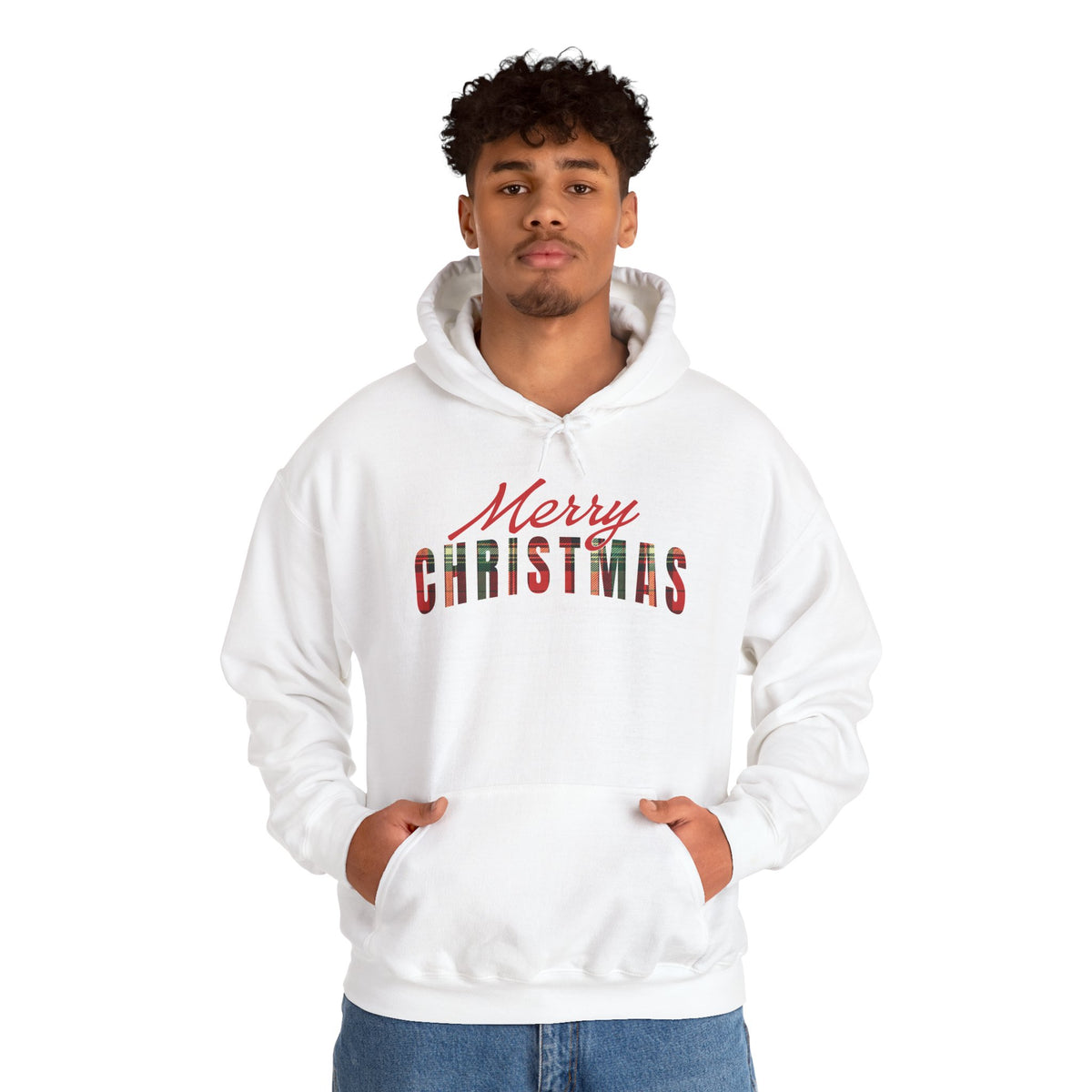 Merry Christmas Hoodie, Plaid Christmas Sweatshirt, Buffalo Plaid Holiday Hoodie, Cozy Xmas Pullover Hoodie, Women's Christmas Gift for Her