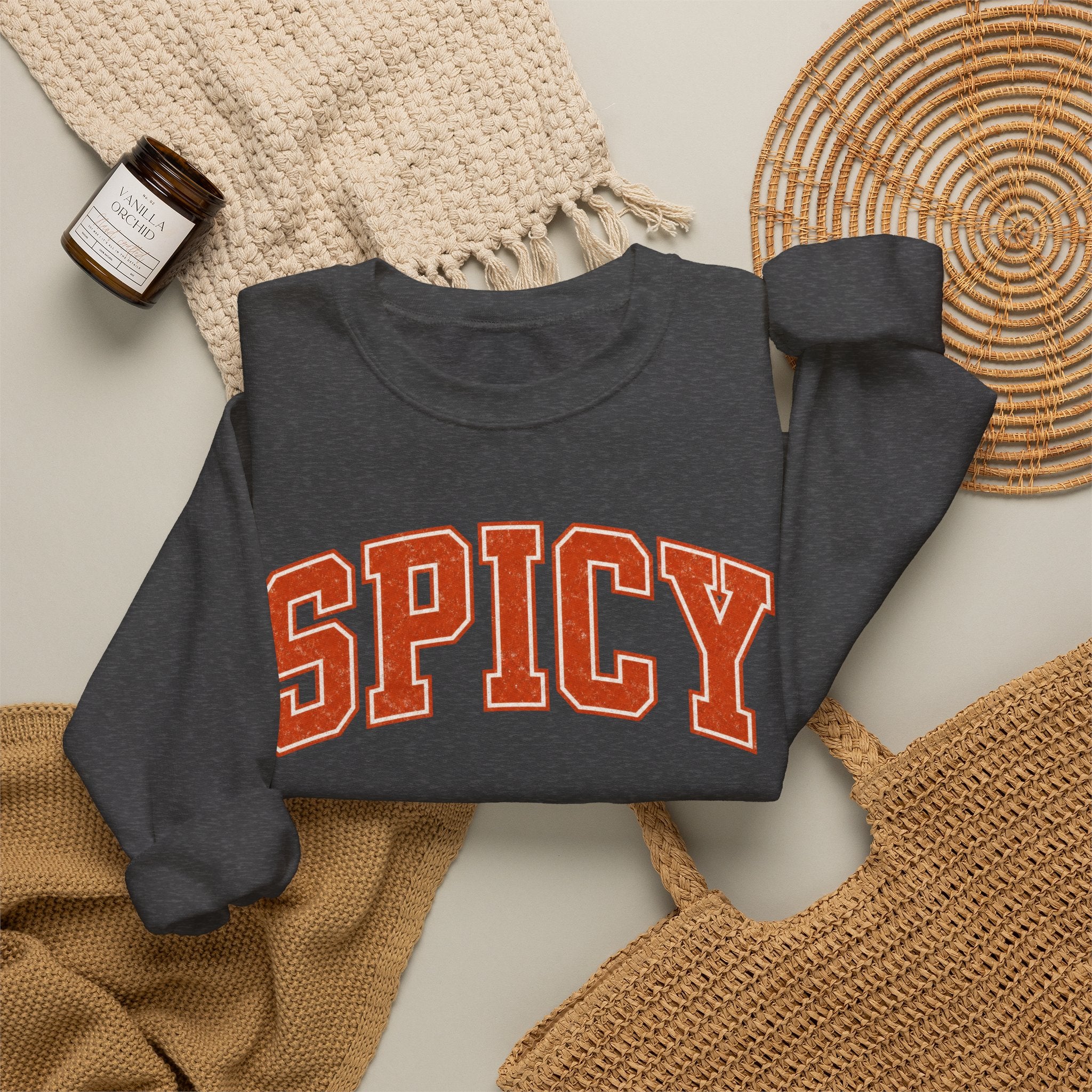 Spicy Varsity Letter Sweatshirt, Funny Collegiate Crewneck, Sarcastic Women's Sweatshirt, Trendy Oversized Fall Pullover, Sassy Gift Idea