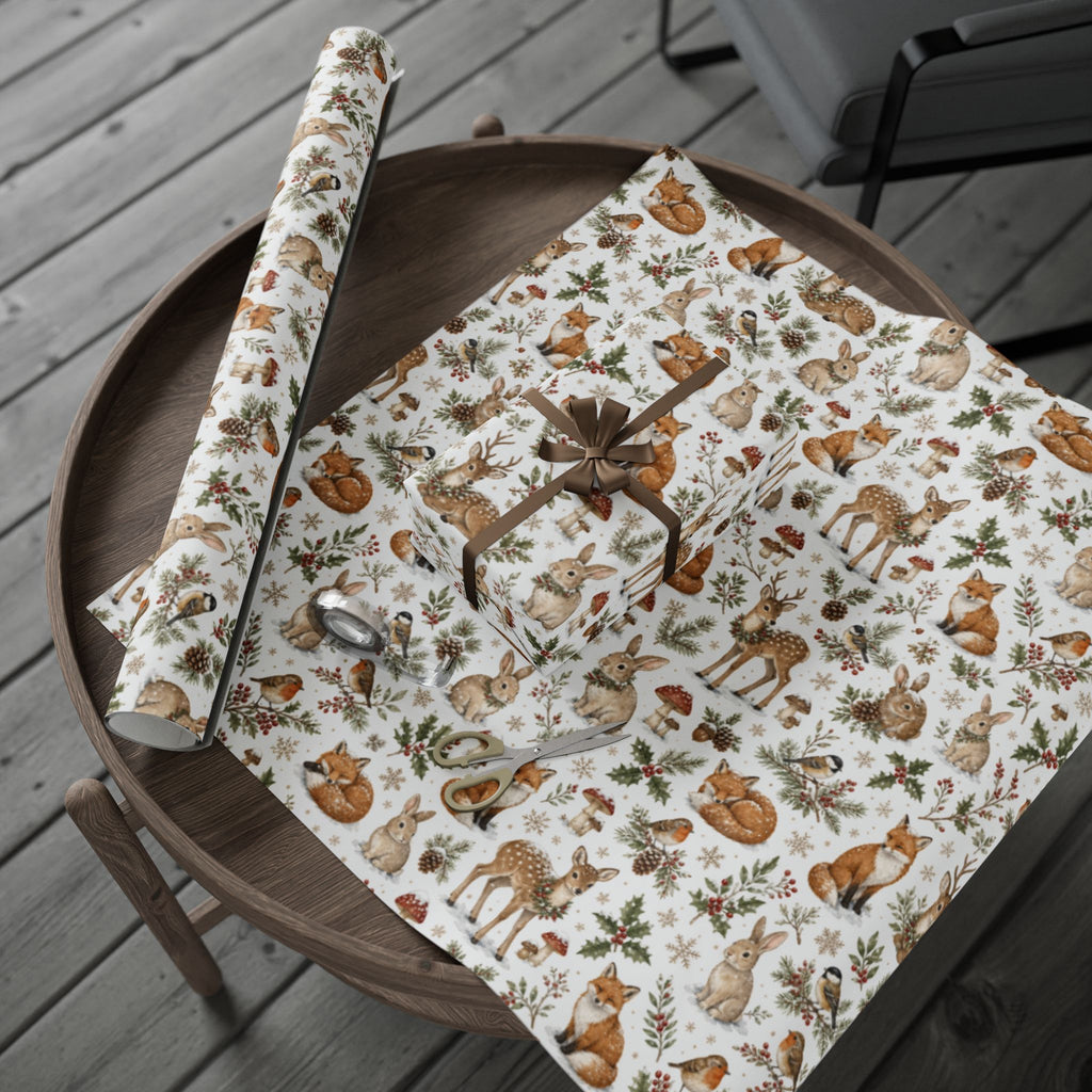 Woodland Deer and Pinecones Wrapping Paper | Holiday Gift Wrap Roll