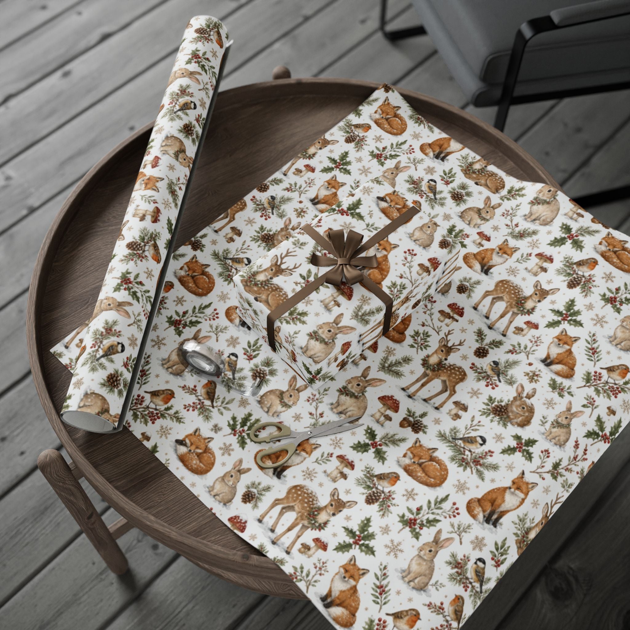 Woodland Deer and Pinecones Wrapping Paper | Holiday Gift Wrap Roll