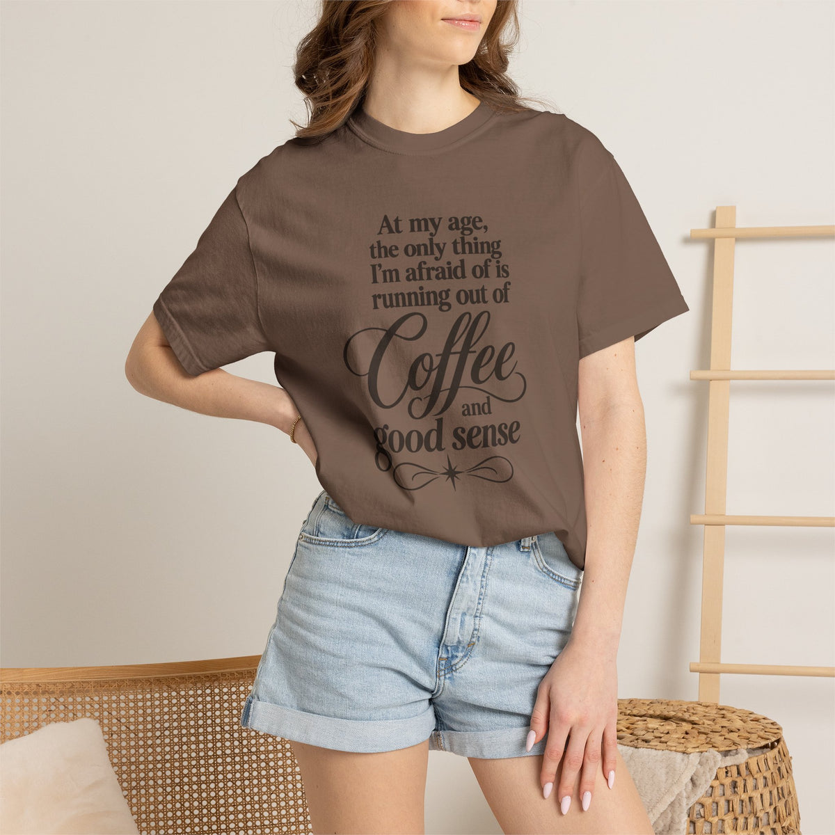 Comfort Color Funny Coffee TShirt, At My Age Only Afraid of Running Out of Coffee and Good Sense, Sarcastic Women's Tee, Funny Coffee Lover