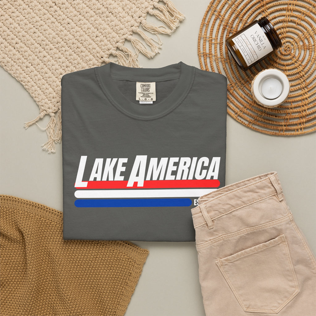 Lake America Shirt, Patriotic Lake Life Tee, 4th of July Shirt, American Flag Lake Shirt, Summer Lake Tee, Boating Shirt, Unisex T-Shirt
