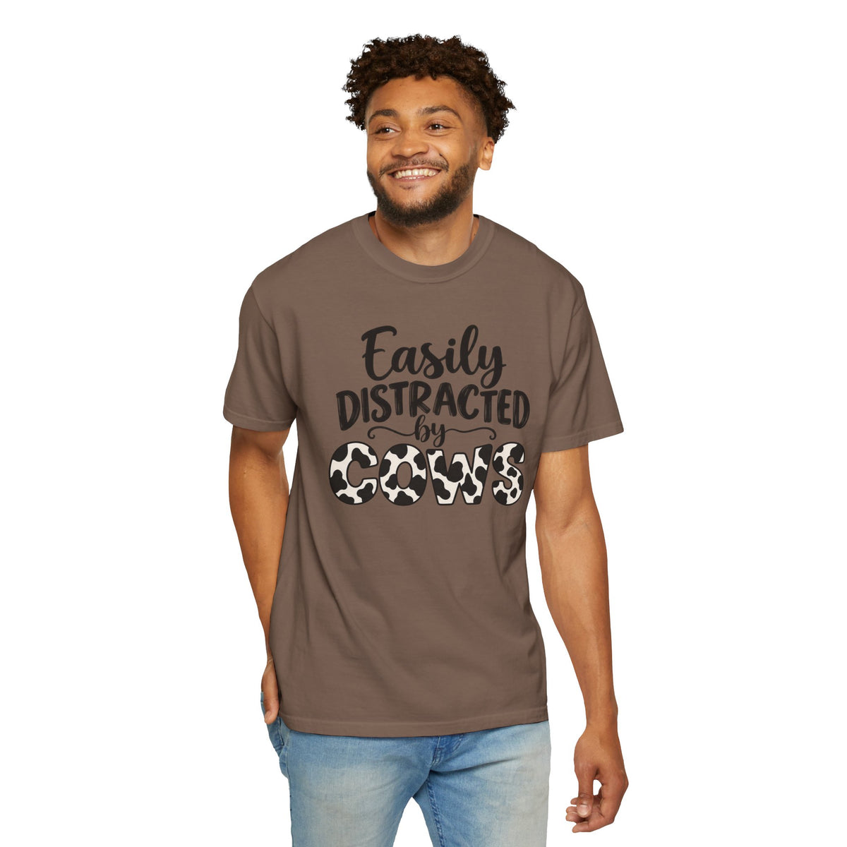 Comfort Color Easily Distracted By Cows T-Shirt, Cow Print Crewneck, Funny Farm Shirt, Cow Lover Gift, Farm Life Top, Country Girl