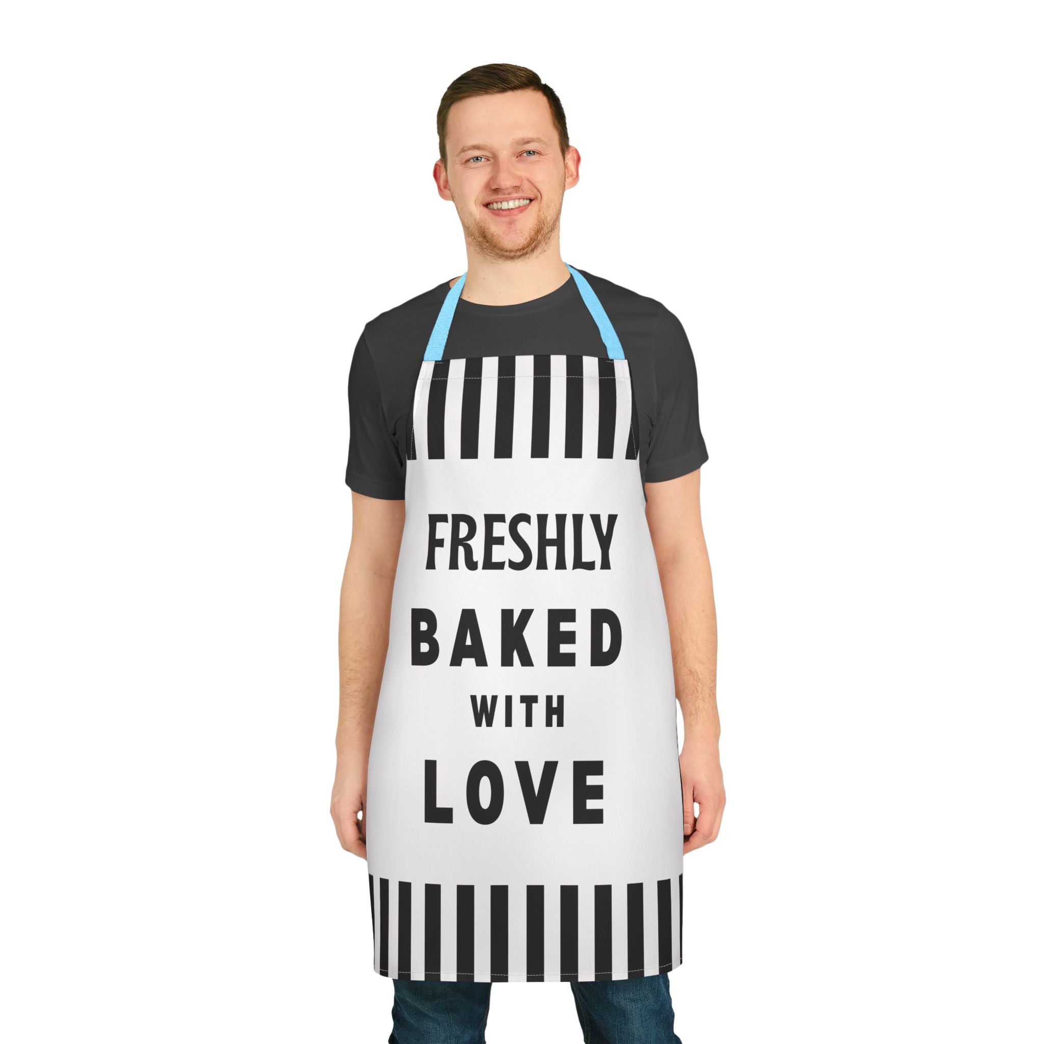 Freshly Baked With Love Apron, Black White Striped Kitchen Apron, Baker Gift, Cooking Apron, Funny Baking Apron, Chef Apron, Gift For Baker