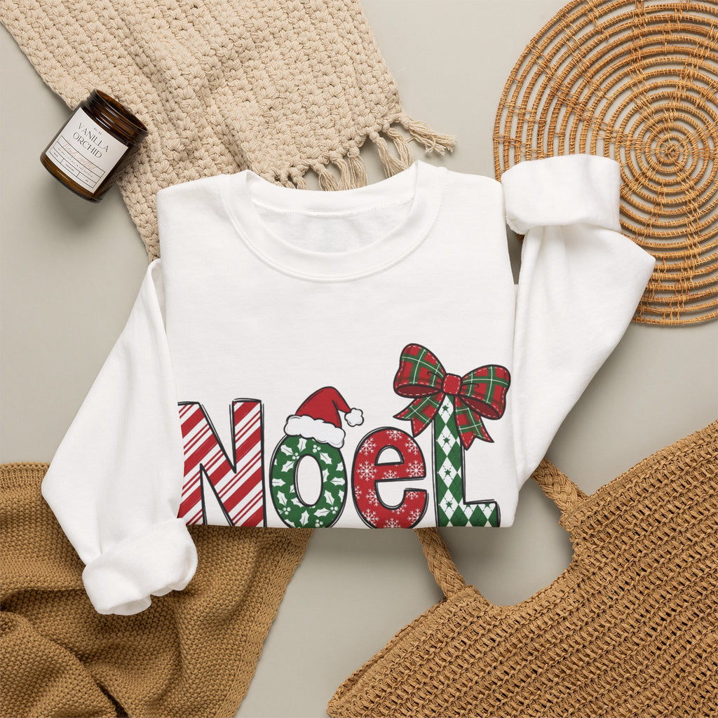Noel Christmas Sweatshirt, Retro Christmas Sweatshirt, Noel Sweater, Christmas Bow Sweatshirt, Plaid Santa Hat Shirt, Holiday Gift for Her