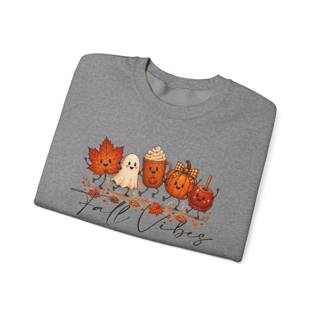Fall Vibes Sweatshirt, Cute Autumn Characters Crewneck, Pumpkin Spice Latte Ghost Leaf Sweater, Kawaii Fall Shirt, Halloween Autumn Top
