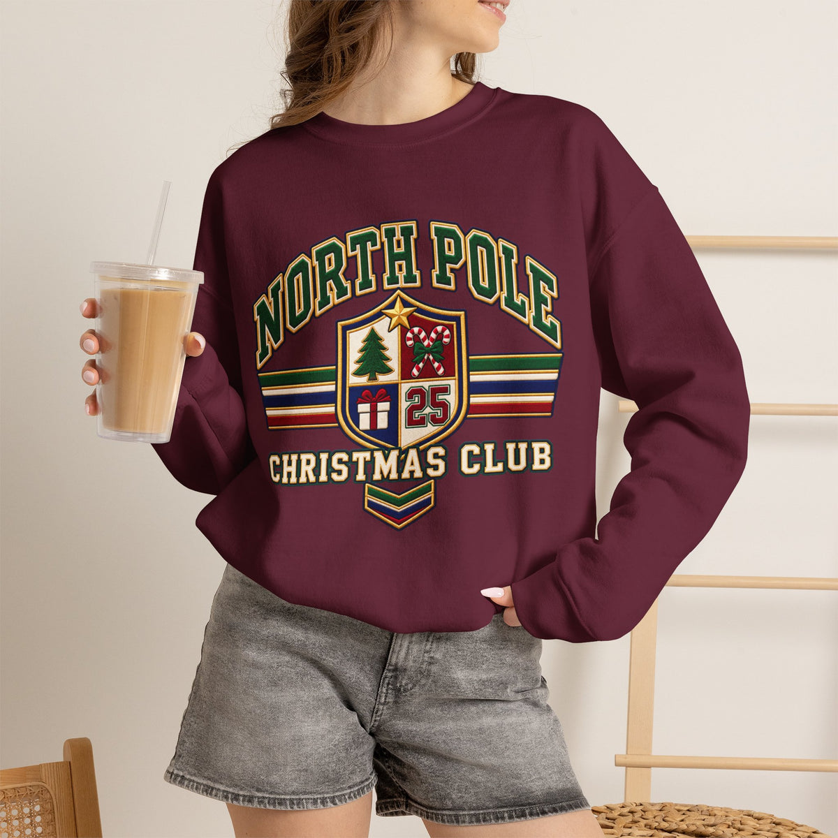 North Pole Christmas Club Sweatshirt, Retro Varsity Christmas Sweatshirt, Vintage Christmas Crewneck, Family Christmas Shirt, Xmas Gift