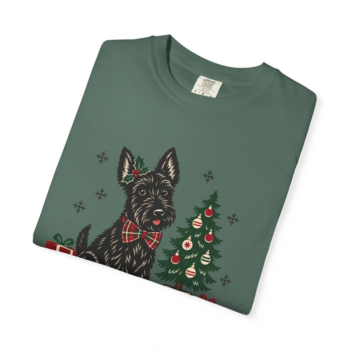 Scottie Dog Christmas Shirt, Scottish Terrier Holiday Tee, Dog Lover Gift, Cute Christmas Tree Present Graphic Tee, Womens Xmas Top