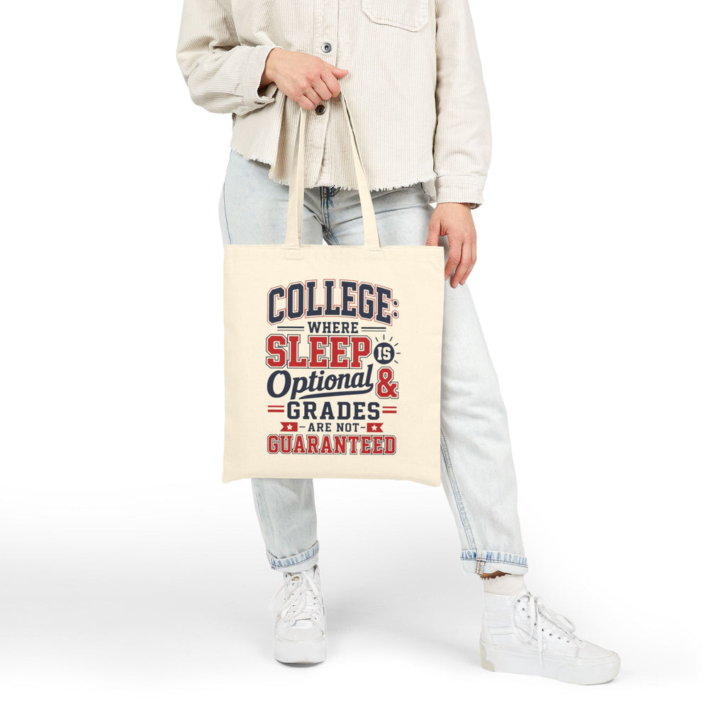College Tote Bag, Funny Sleep Optional Grades Not Guaranteed, Canvas Tote for Students, College Humor Gift, Dorm Bag for Him Her