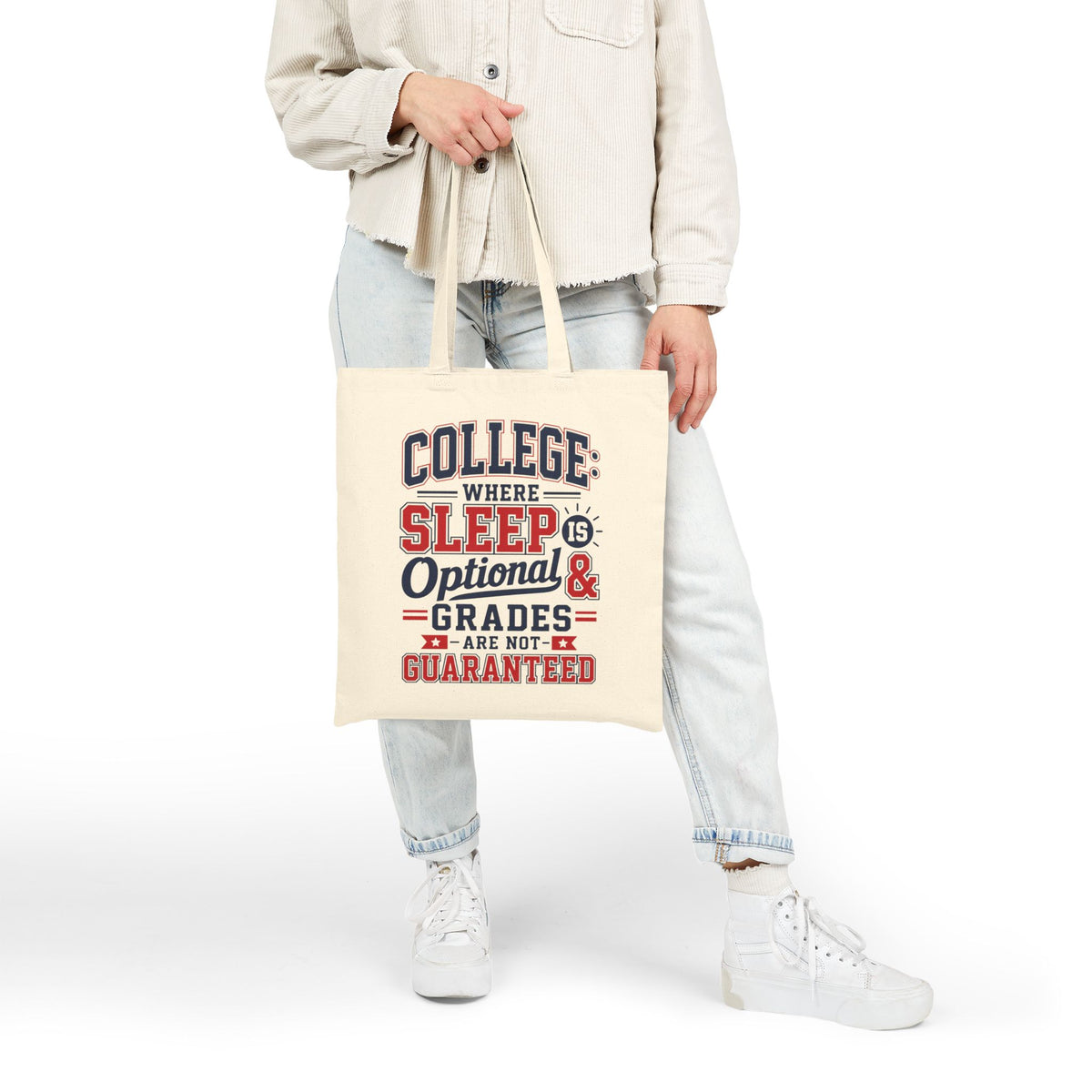 College Tote Bag, Funny Sleep Optional Grades Not Guaranteed, Canvas Tote for Students, College Humor Gift, Dorm Bag for Him Her