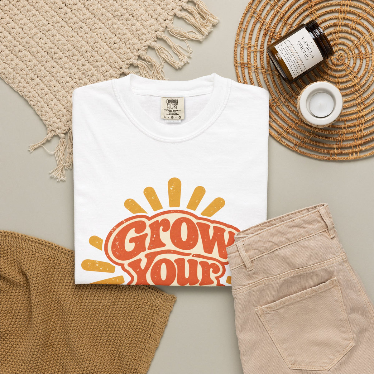 Comfort Color Grow Your Own Way Shirt, Retro Sunburst Graphic Tee, Boho Motivational T-Shirt, Positive Vibes Gift for Her, Inspirational