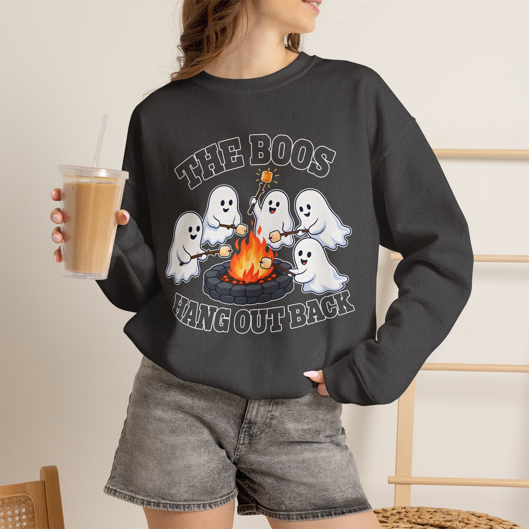 The Boos Hang Out Back Sweatshirt, Funny Halloween Ghost Campfire Shirt, Cute Ghost Bonfire Crewneck, Spooky Fall Sweater, Halloween Gift