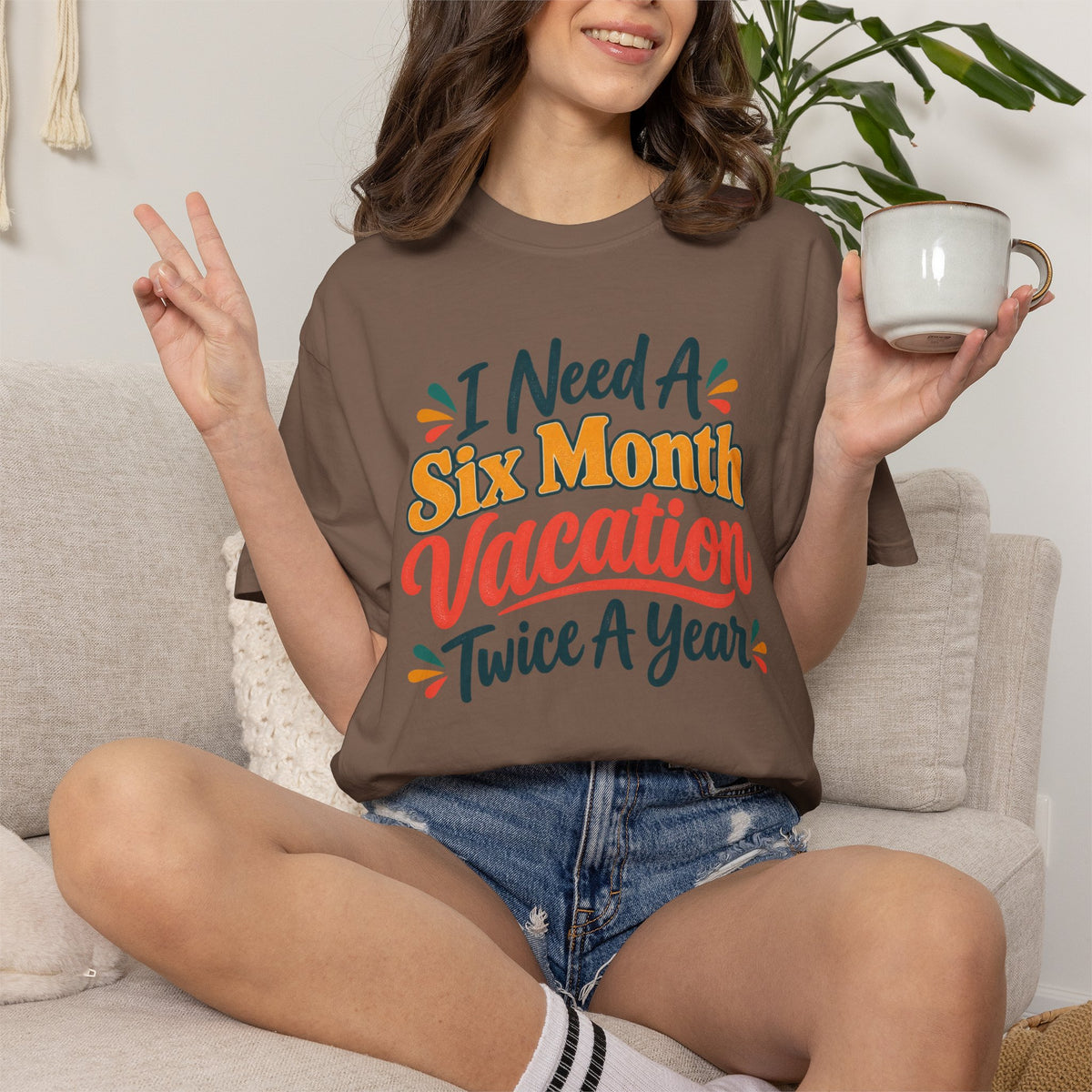 I Need A Six Month Vacation Twice   Funny Sarcastic T-Shirt, Retro Groovy Quote Tee, Humor Vacation Shirt, Gift for Coworker Mom