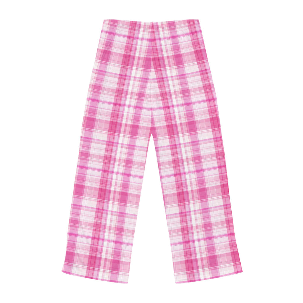 Pink Plaid Pajama Pants, Soft Polyester Lounge Wear