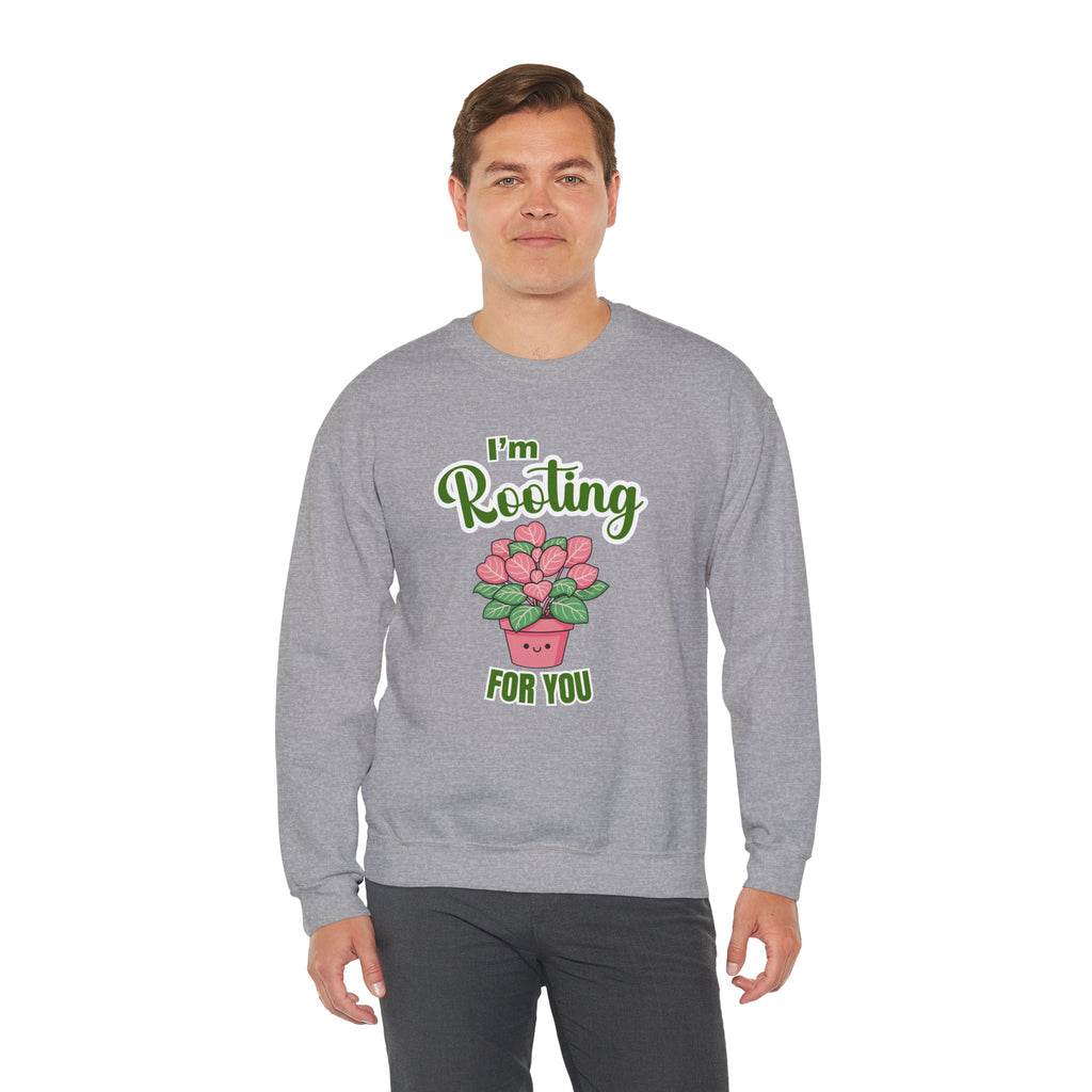 I'm Rooting For You Sweatshirt, Cute Plant Pun Crewneck, Encouragement Gift, Pink Heart Flower Shirt, Plant Lover Gift, Sand Sweatshirt