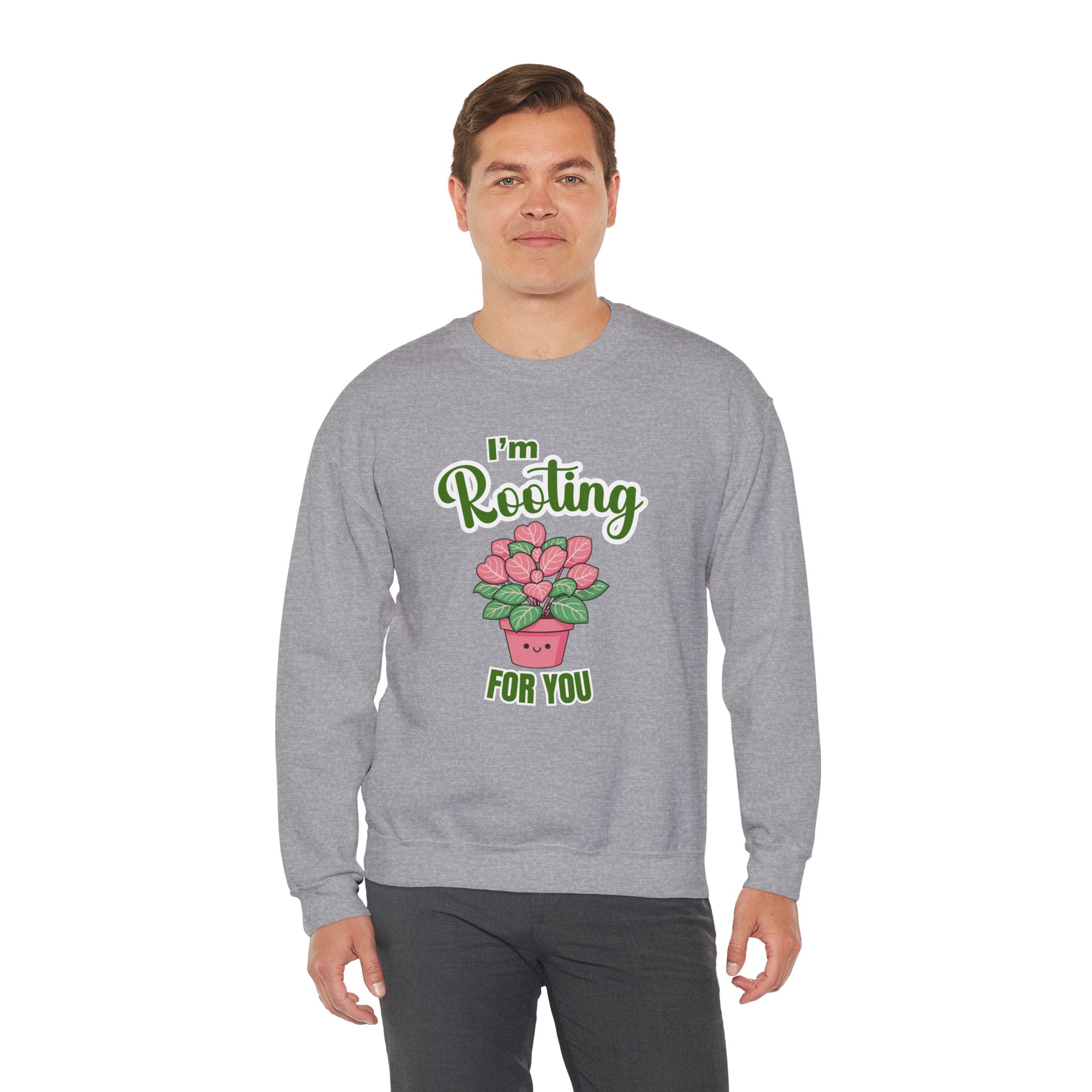I'm Rooting For You Sweatshirt, Cute Plant Pun Crewneck, Encouragement Gift, Pink Heart Flower Shirt, Plant Lover Gift, Sand Sweatshirt