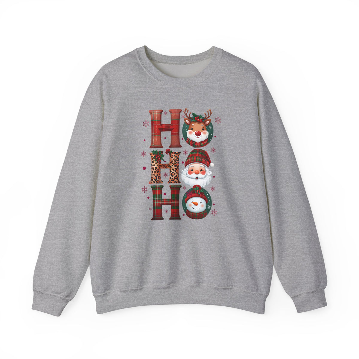 HOHOHO Christmas Characters Sweatshirt | Santa Reindeer Snowman Holiday Crewneck