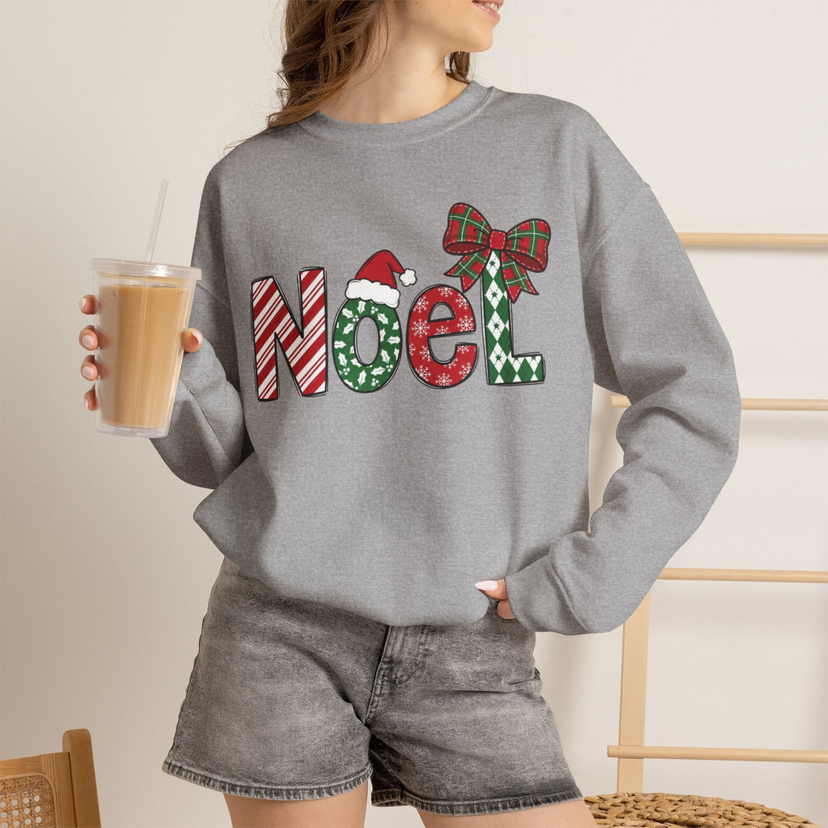 Noel Christmas Sweatshirt, Retro Christmas Sweatshirt, Noel Sweater, Christmas Bow Sweatshirt, Plaid Santa Hat Shirt, Holiday Gift for Her