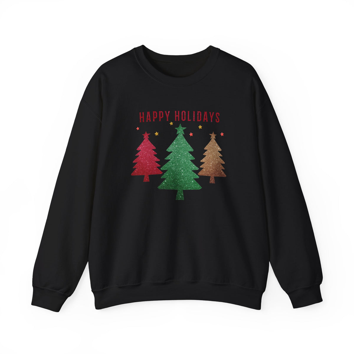 Happy Holidays Evergreen Trees Crewneck Sweatshirt | Christmas Holiday Sweatshirt, Unisex, Casual, Lounge Wear, Glitter Holiday, Trendy