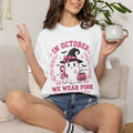 In October We Wear Pink Shirt, Breast Cancer Awareness Ghost Tee, Halloween Pink Ribbon Shirt, Cute Ghost Pumpkin Support Survivor Gift