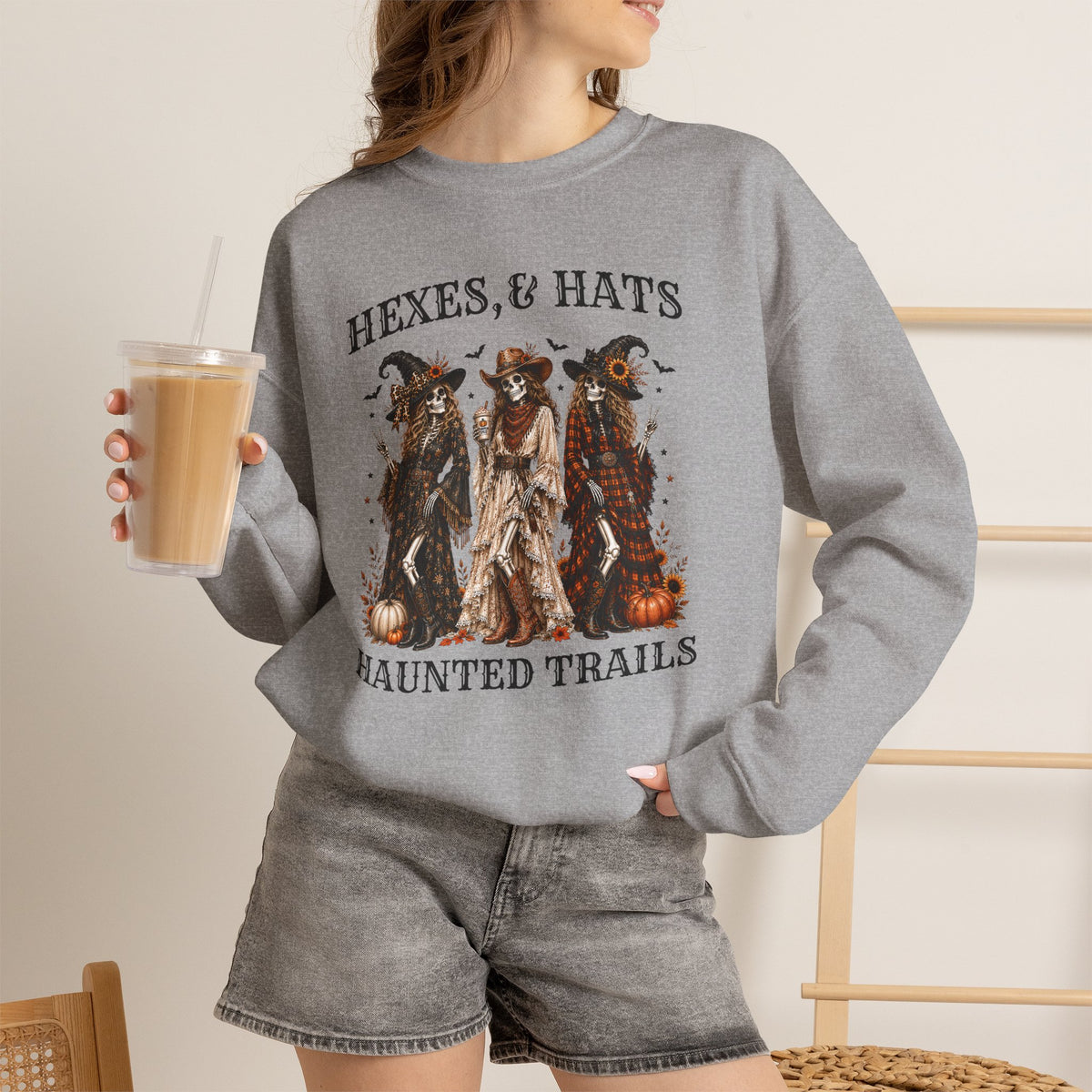 Hexes & Hats Haunted Trails Sweatshirt, Western Halloween Crewneck, Cowgirl Witch Sweater, Spooky Cowgirl Fall Shirt, Rodeo Halloween Gift