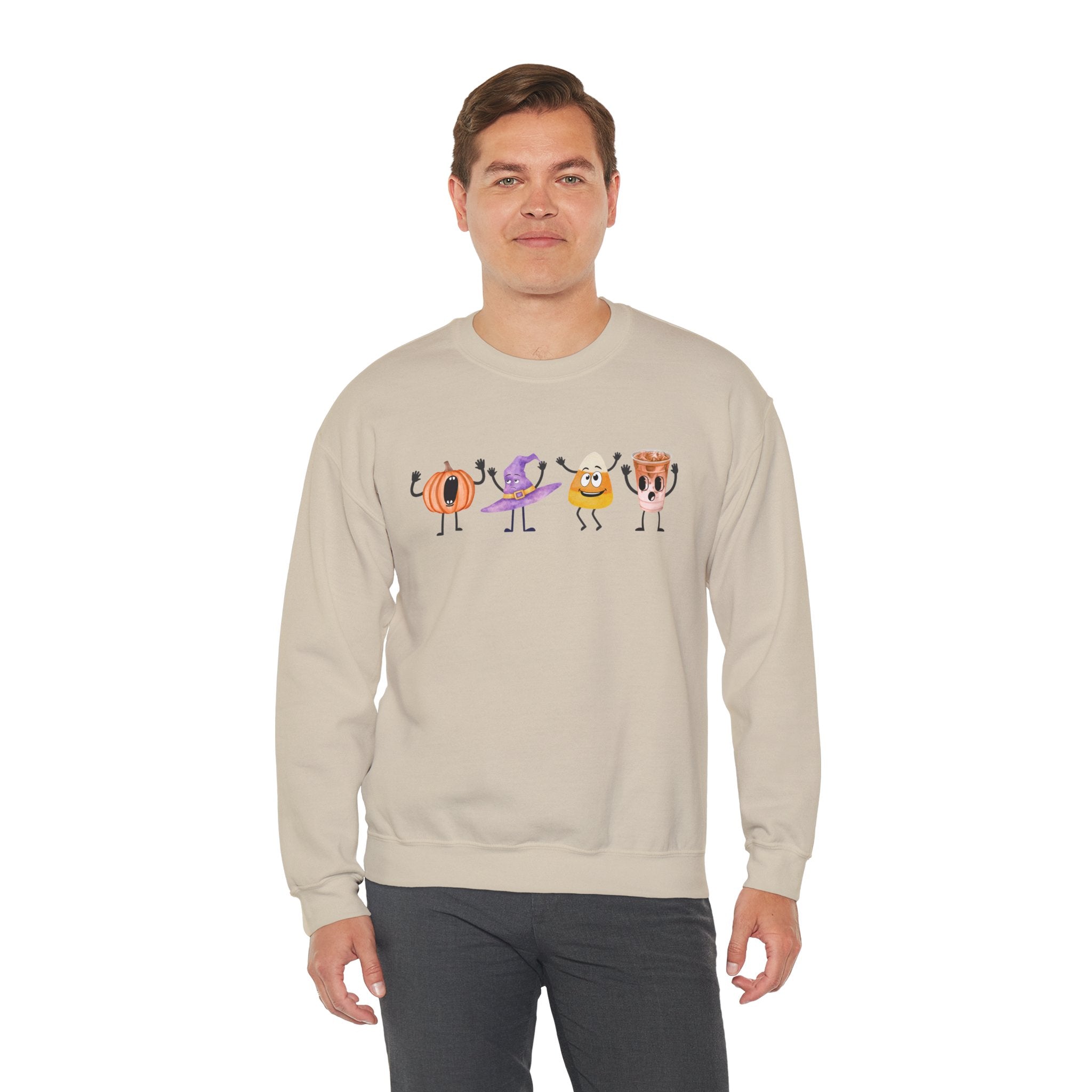Halloween Sweatshirt Women Dancing Pumpkin Candy Corn Witch Hat Iced Coffee Crewneck Fall Fun Cute Halloween Party Shirt Gift
