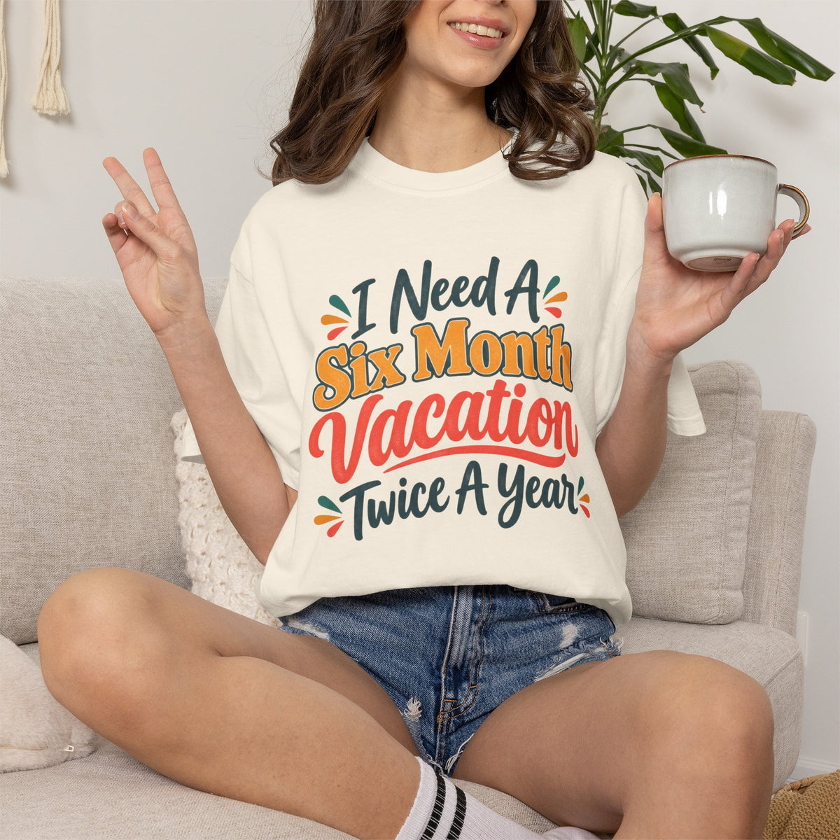 I Need A Six Month Vacation Twice   Funny Sarcastic T-Shirt, Retro Groovy Quote Tee, Humor Vacation Shirt, Gift for Coworker Mom