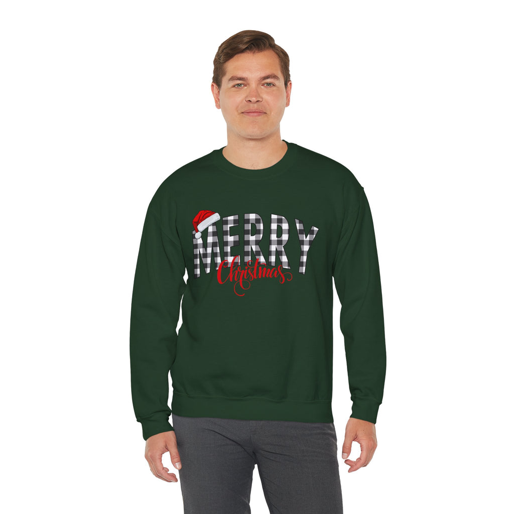 Merry Christmas Buffalo Plaid Sweatshirt, Santa Hat Christmas Sweatshirt, Plaid Christmas Shirt, Women's Holiday Sweatshirt, Christmas Gift