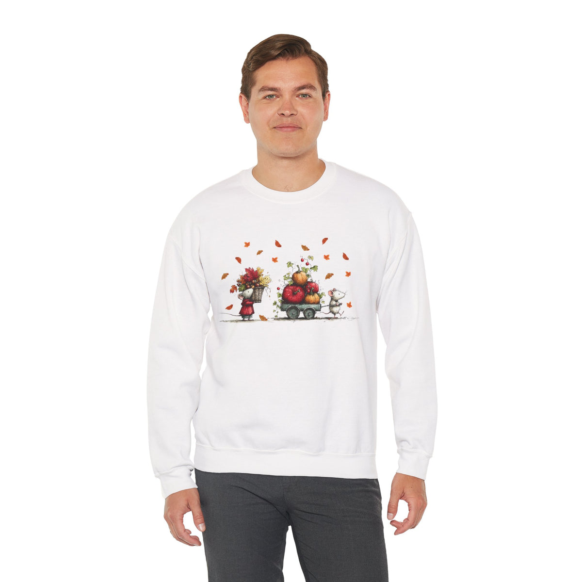 Fall Pumpkin Wagon Cute Autumn Harvest Sweatshirt, Thanksgiving Fall Leaves Shirt, Watercolor Pumpkin Apple Cart, Gift for Fall Lovers