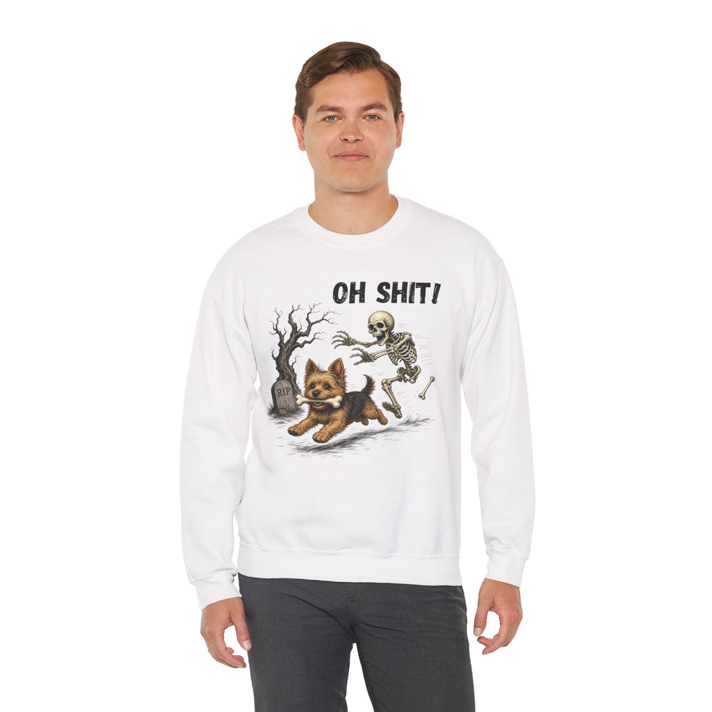 OH SHIT! Funny Skeleton Halloween Sweatshirt, Yorkie Terrier Dog Lover Shirt, Funny Fall Sweatshirt, Halloween Dog Mom Gift, Trick Treat
