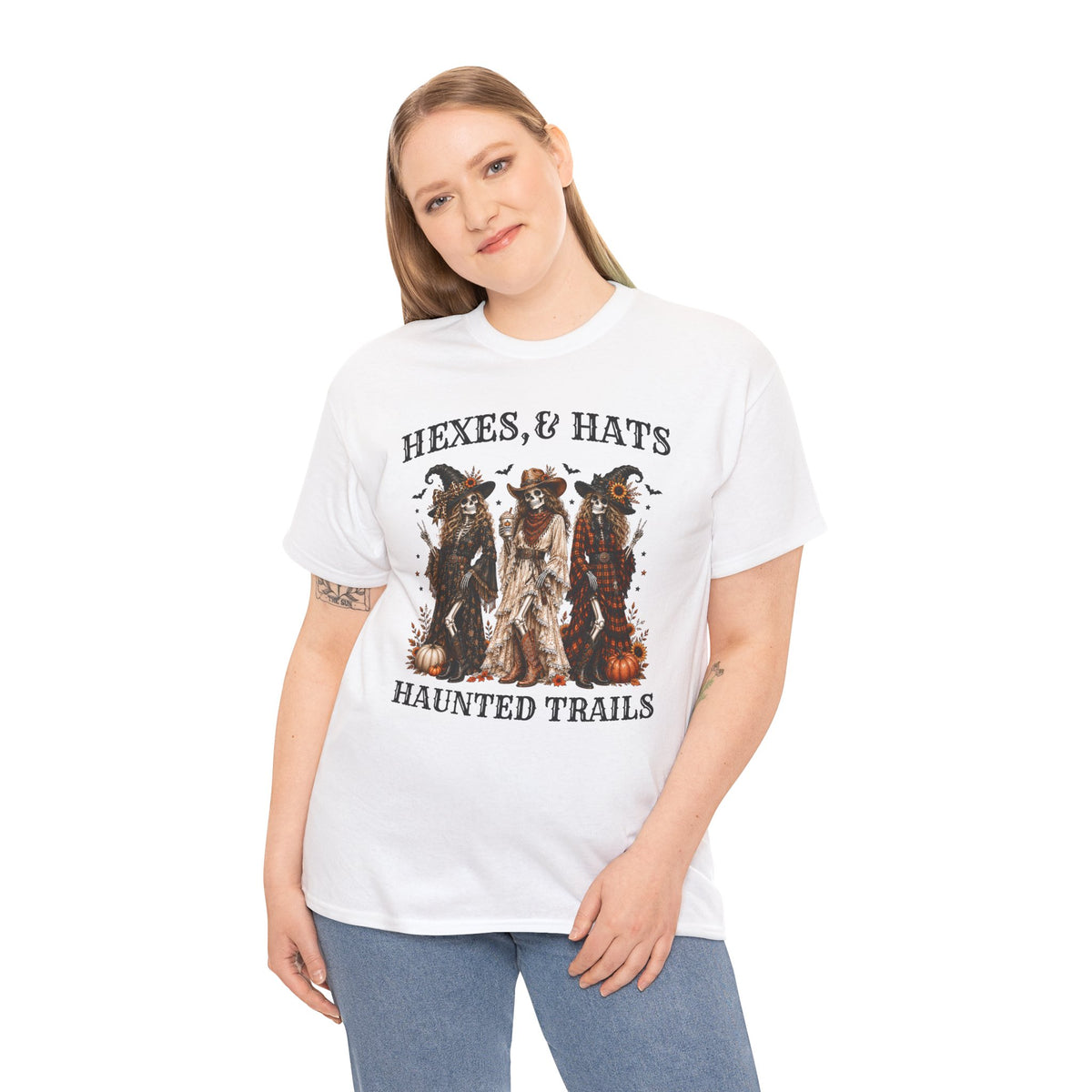 Hexes & Hats Haunted Trails Shirt, Western Halloween Tee, Cowboy Witch T-Shirt, Spooky Season Shirt, Rodeo Halloween Graphic Tee Gift