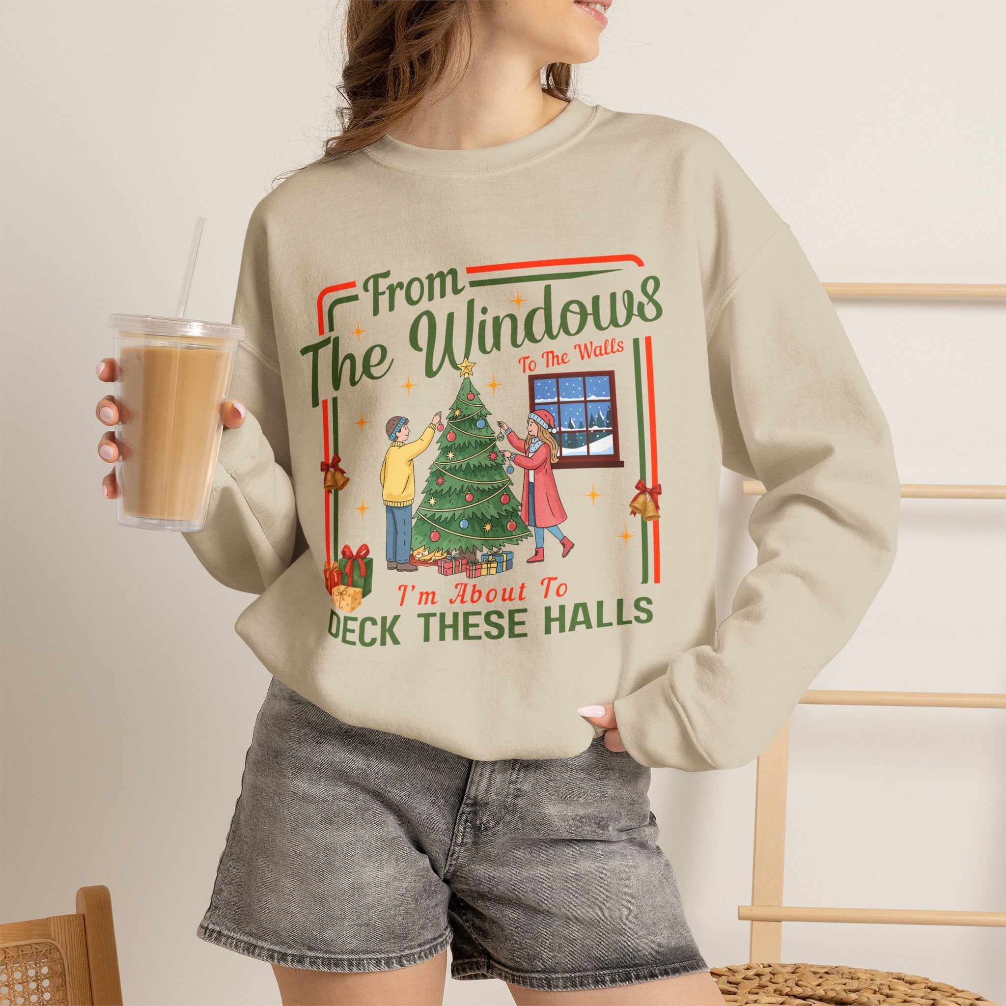 From The Windows To The Walls Christmas Sweatshirt, Deck These Halls Retro Xmas Tree Shirt, Funny Holiday Sweater, Christmas Gift for Her