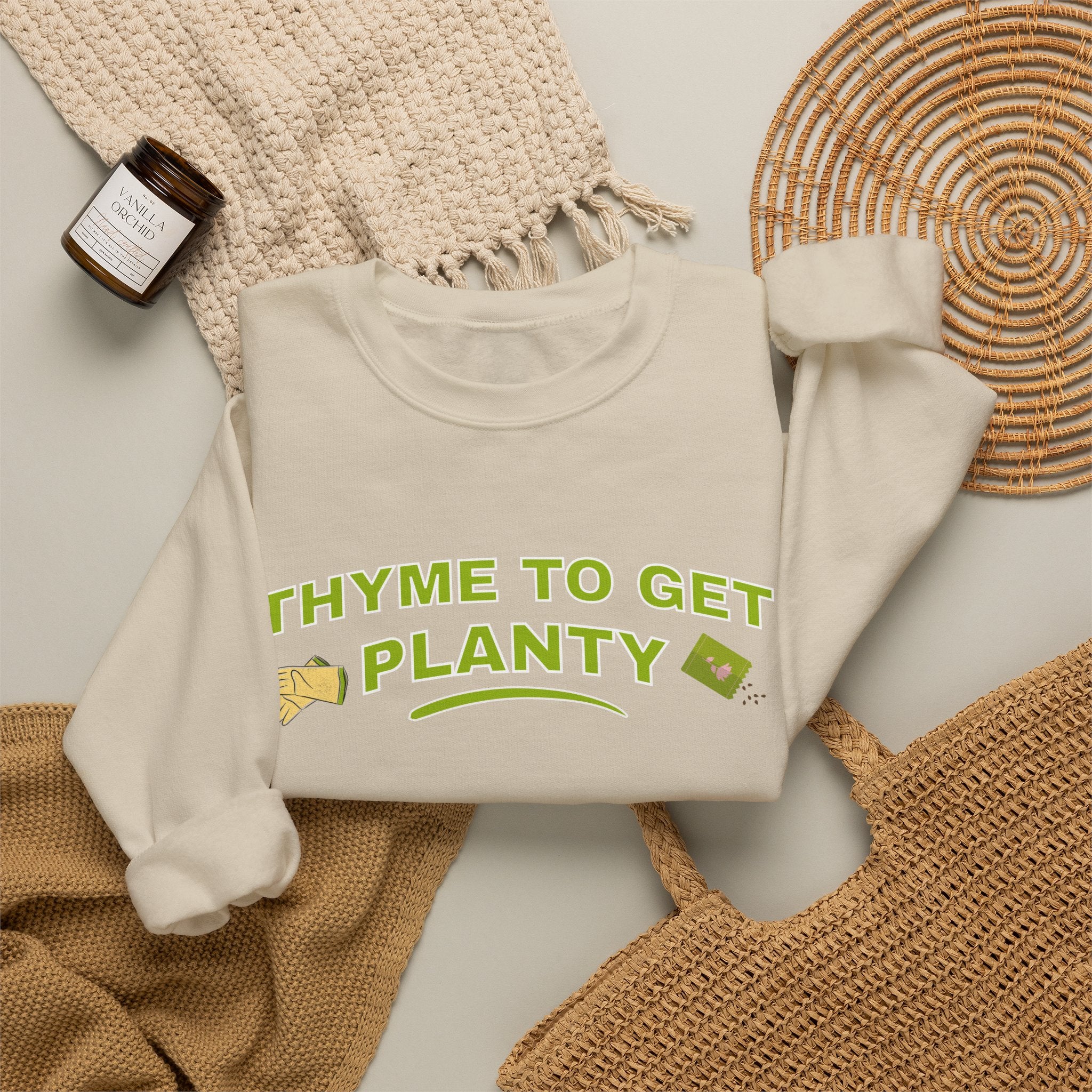 Thyme To Get Planty Sweatshirt, Funny Herb Pun Crewneck, Plant Lover Gift, Gardening Sweatshirt, Green Thumb Shirt, Sand Unisex Sweatshir