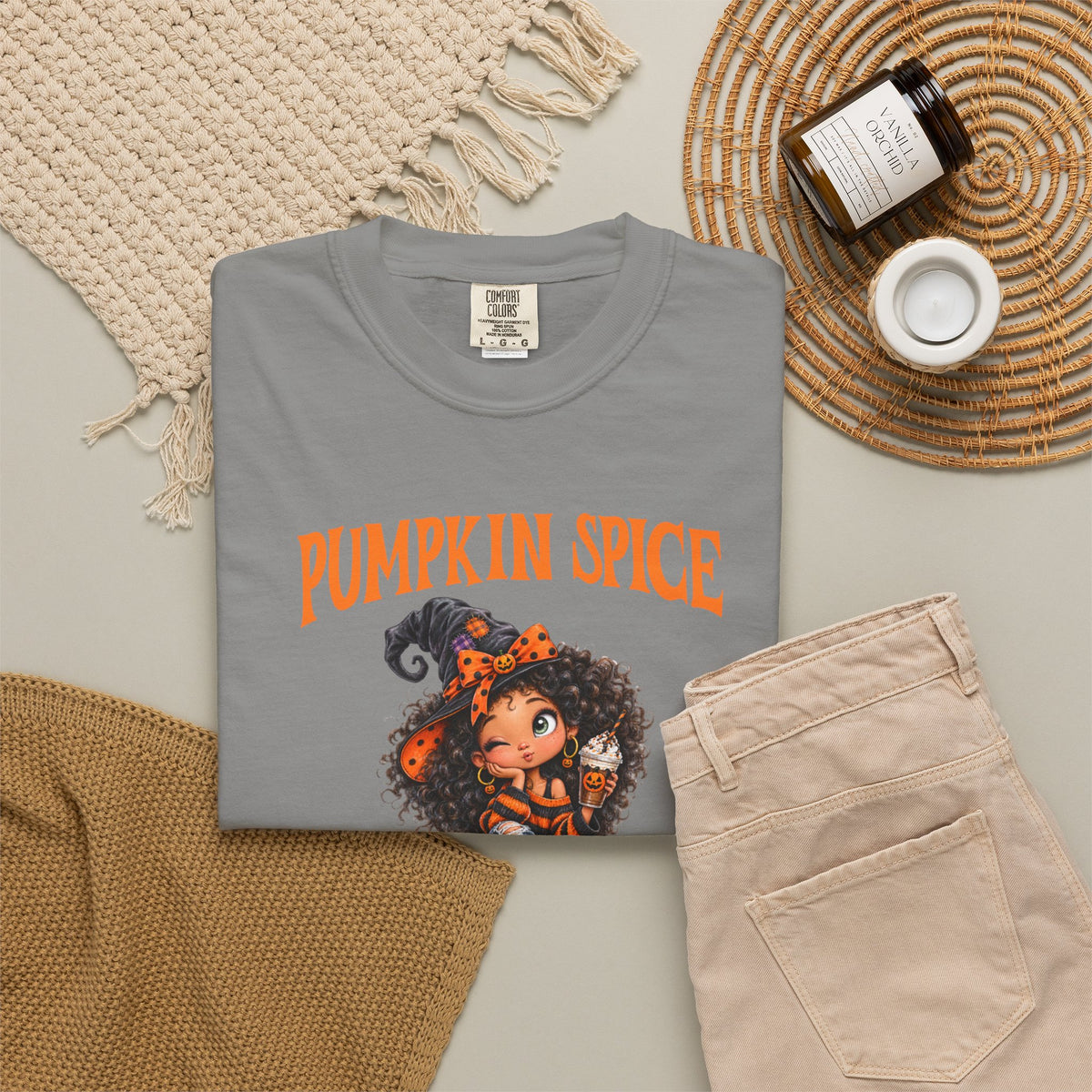 Pumpkin Comfort Colors Spice and Everything Nice T-Shirt, Cute Halloween and Fall Crewneck Trendy T-Shirt, Autumn Coffee Fall Shirt Gift