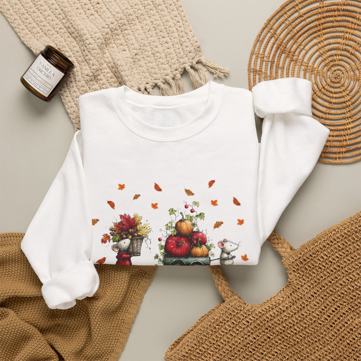 Fall Pumpkin Wagon Cute Autumn Harvest Sweatshirt, Thanksgiving Fall Leaves Shirt, Watercolor Pumpkin Apple Cart, Gift for Fall Lovers