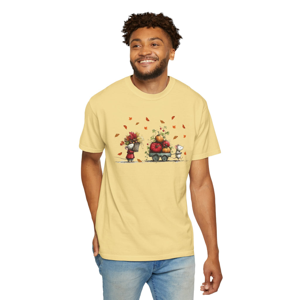 Comfort Color Fall Pumpkin Wagon Autumn Harvest T-Shirt, Thanksgiving Fall Leaves Shirt, Watercolor Pumpkin Apple Cart, Gift for Fall Lovers