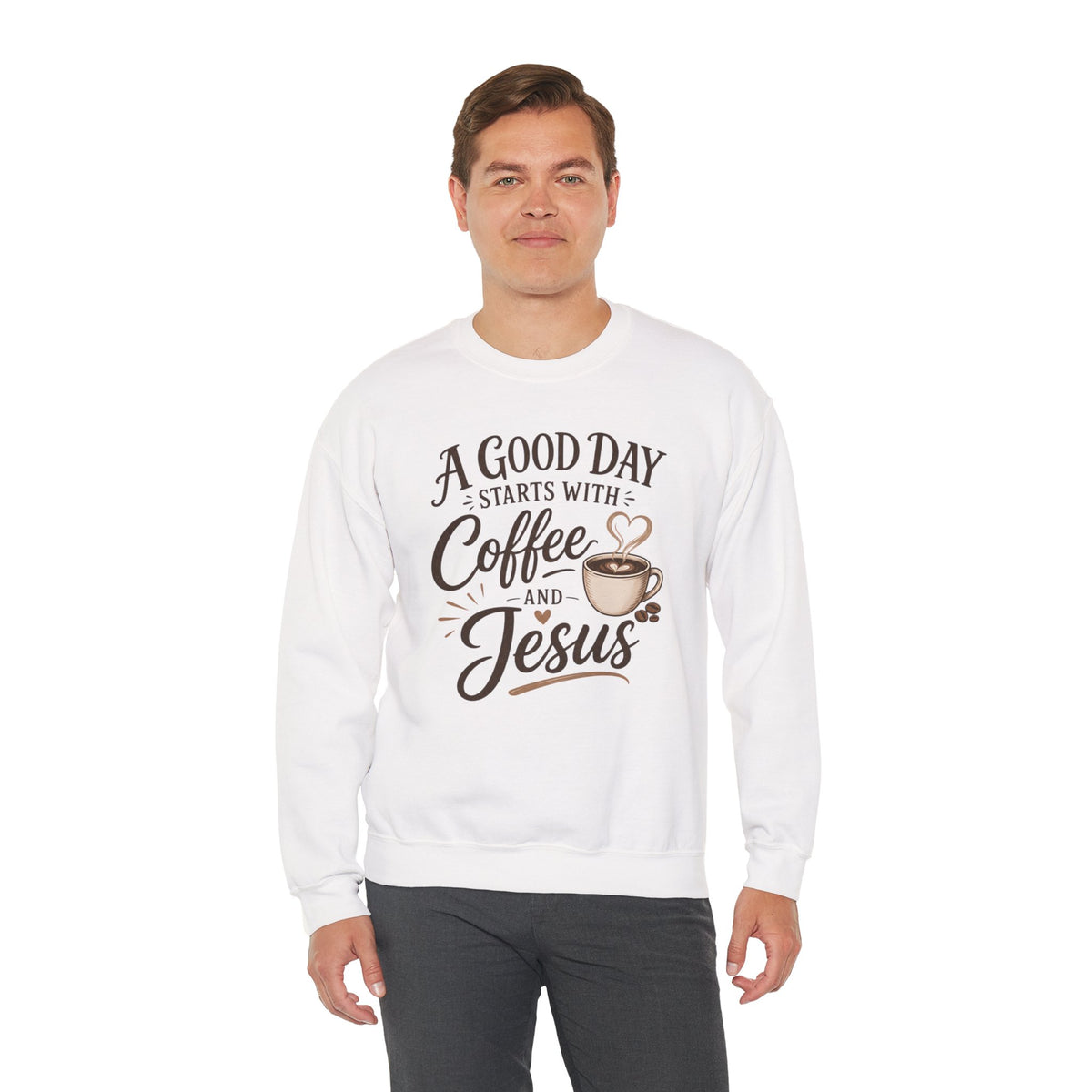 A Good Day Starts with Coffee and Jesus Shirt, Christian Coffee Sweatshirt, Faith Based Top, Religious Coffee Lover Gift, Women's Christian