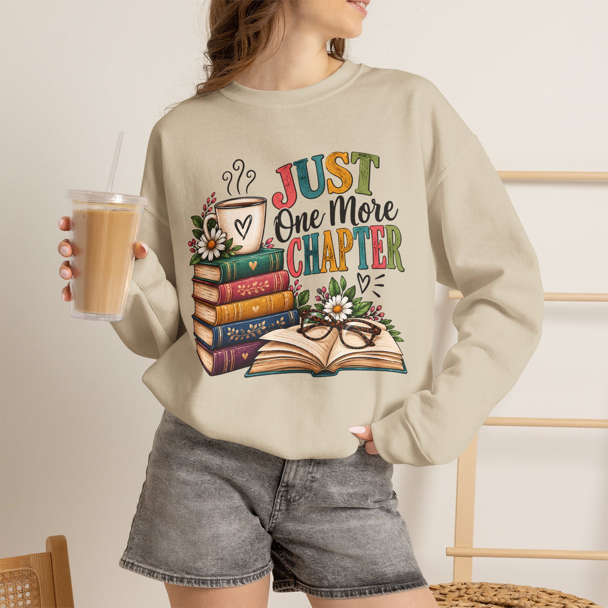 Just One More Chapter Sweatshirt, Book Lover Sweatshirt, Reading Shirt, Bookworm Gift, Coffee and Books Shirt, Librarian Gift, Bookish Tee