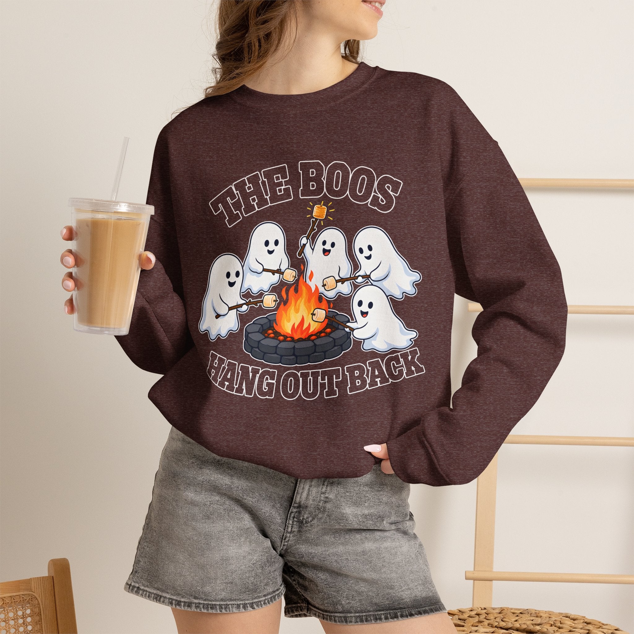 The Boos Hang Out Back Sweatshirt, Funny Halloween Ghost Campfire Shirt, Cute Ghost Bonfire Crewneck, Spooky Fall Sweater, Halloween Gift