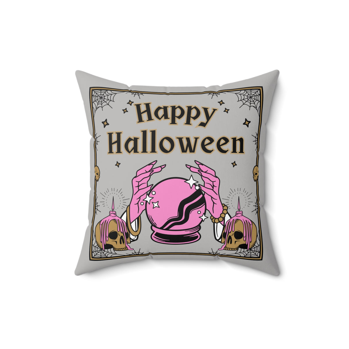 Happy Halloween Pillow Cover, Crystal Ball Fortune Teller Pillow, Skull Witch Hands Decor, Gothic Halloween Throw Pillow Gift