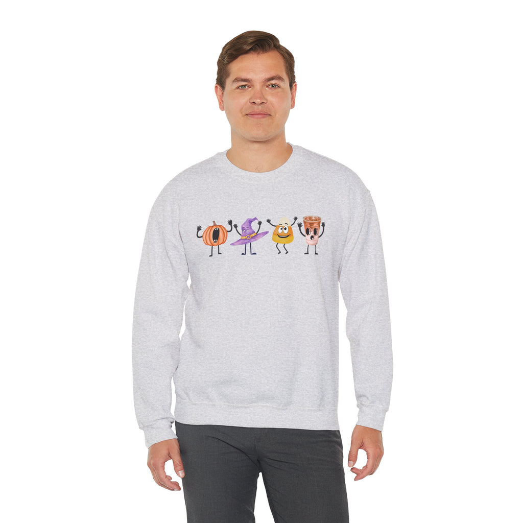 Halloween Sweatshirt Women Dancing Pumpkin Candy Corn Witch Hat Iced Coffee Crewneck Fall Fun Cute Halloween Party Shirt Gift