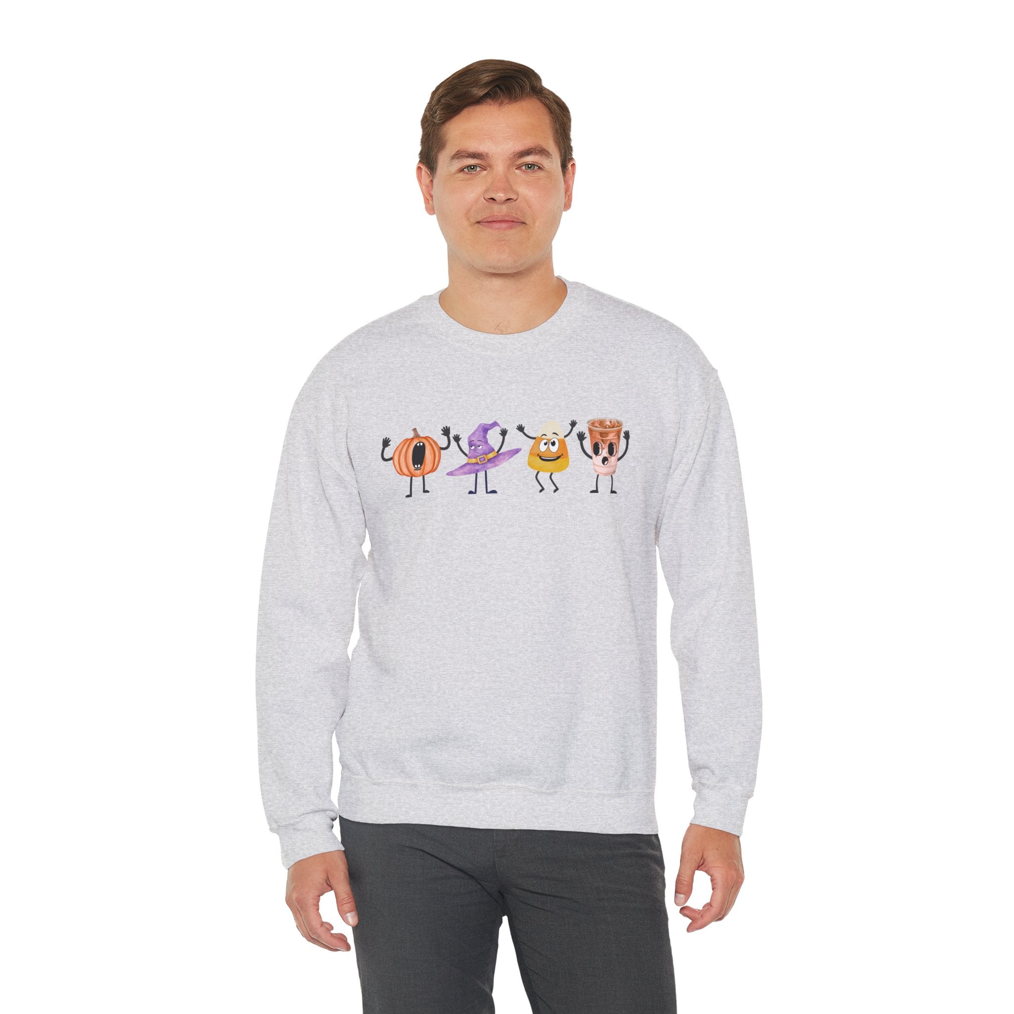 Halloween Sweatshirt Women Dancing Pumpkin Candy Corn Witch Hat Iced Coffee Crewneck Fall Fun Cute Halloween Party Shirt Gift