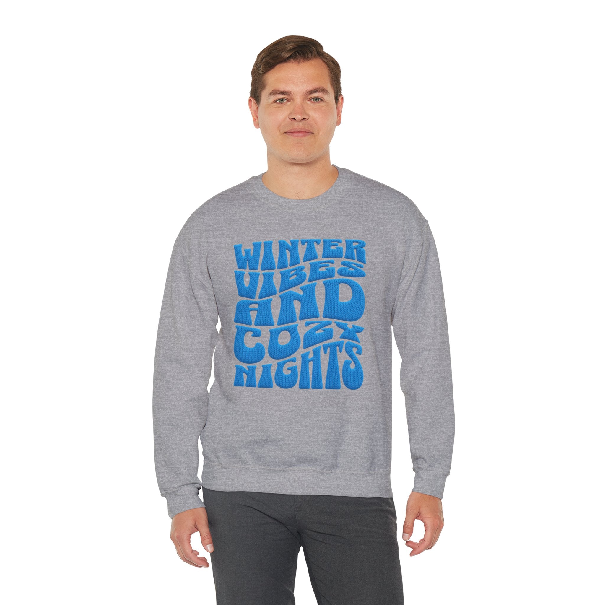 Winter Vibes And Cozy Nights Sweatshirt, Retro Wavy Bubble Letter Sweatshirt, Winter Quote Crewneck, Cozy Season Sweater, Trendy Winter Top