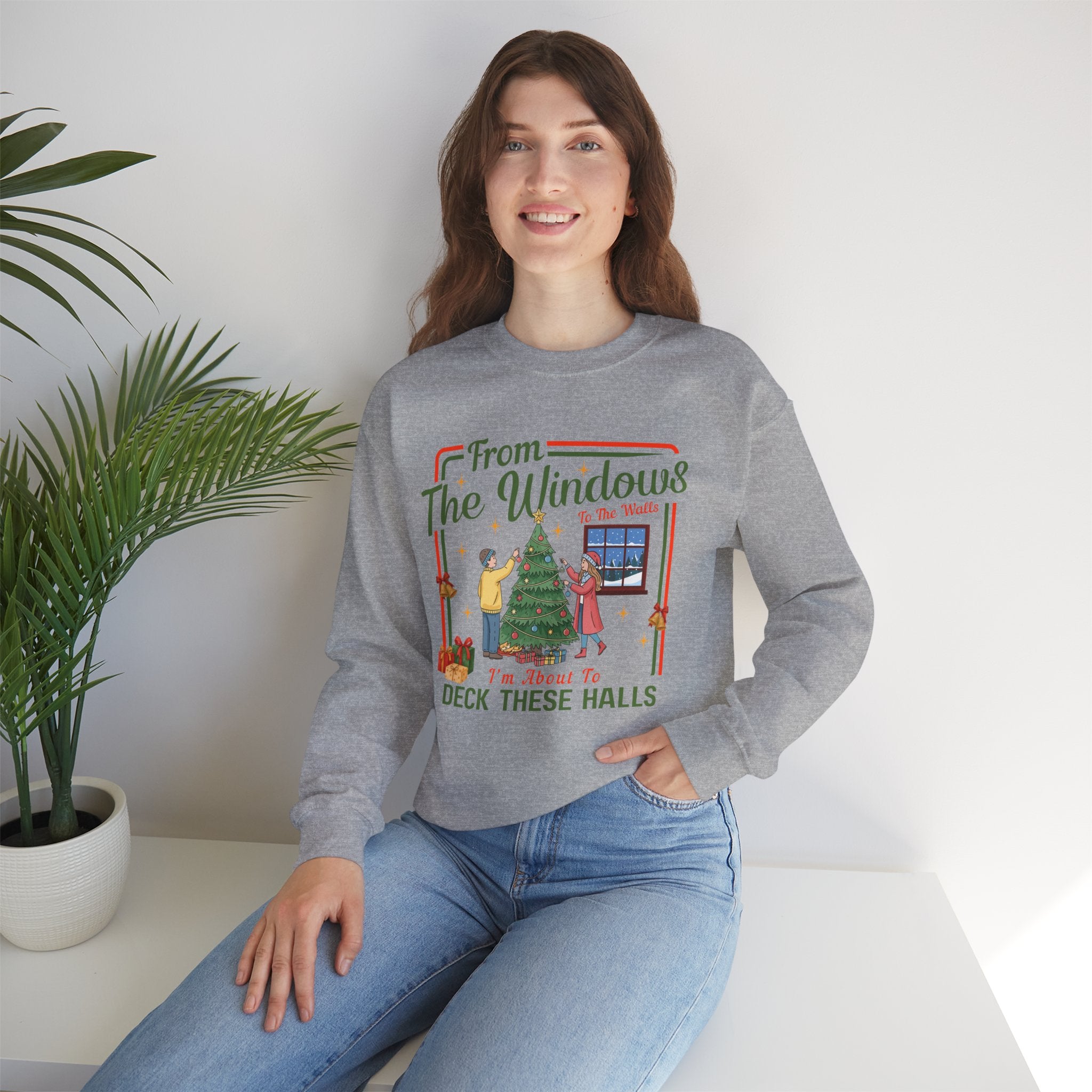 From The Windows To The Walls Christmas Sweatshirt, Deck These Halls Retro Xmas Tree Shirt, Funny Holiday Sweater, Christmas Gift for Her