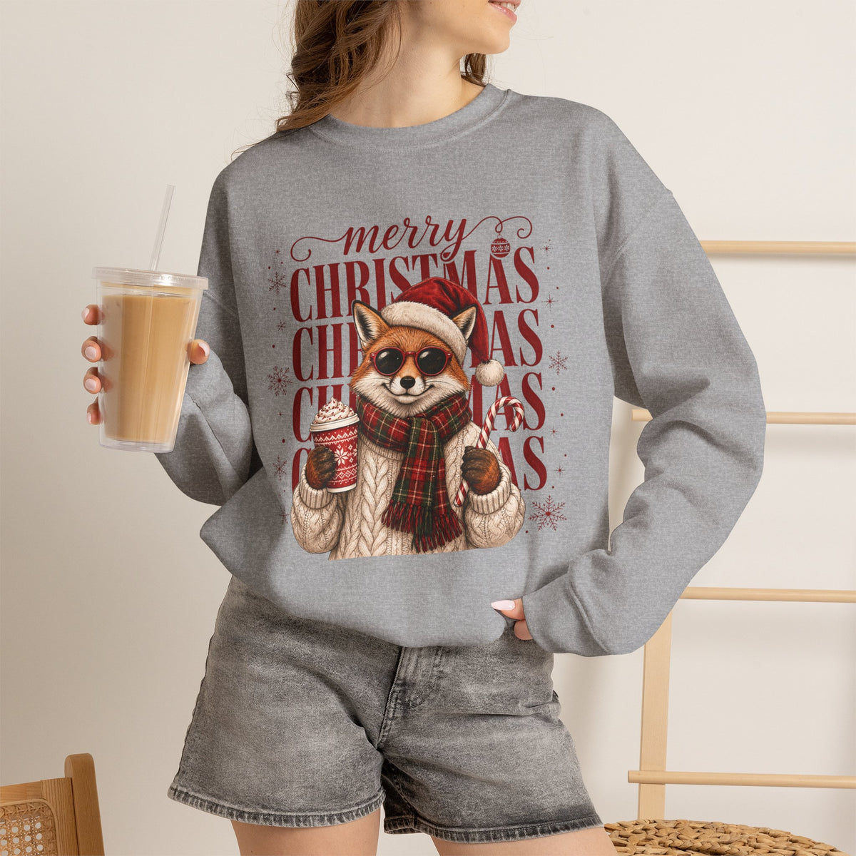 Christmas Fox Sweatshirt, Cute Fox Santa Hat Shirt, Merry Christmas Sweater, Woodland Animal Christmas Shirt, Cozy Cocoa Winter Sweatshirt