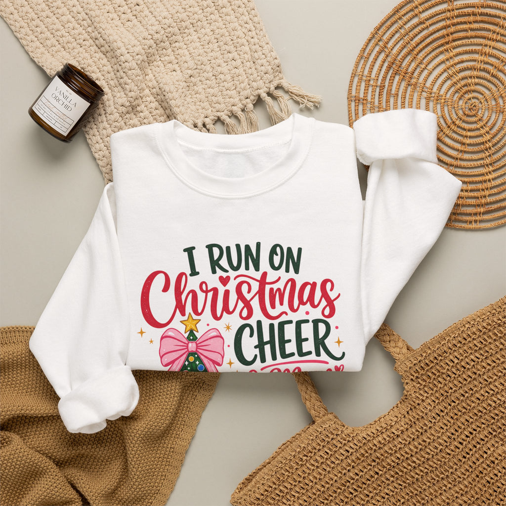 Christmas Mom Sweatshirt, I Run On Christmas Cheer And Mom Fuel, Funny Holiday Shirt, Coffee Lover Mom Gift, Xmas Tree Crewneck