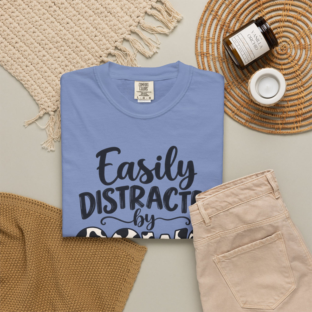 Comfort Color Easily Distracted By Cows T-Shirt, Cow Print Crewneck, Funny Farm Shirt, Cow Lover Gift, Farm Life Top, Country Girl