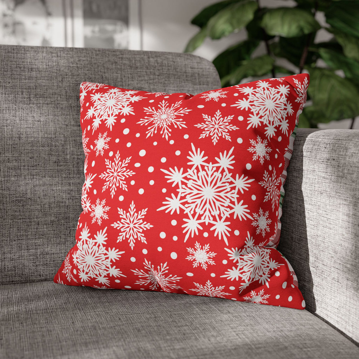 Christmas Kittens Pillow Cover, Cute Cat Holiday Throw Pillow, Red Plaid Snowflake Reversible Cover, Season Greetings Cat Lover Gift