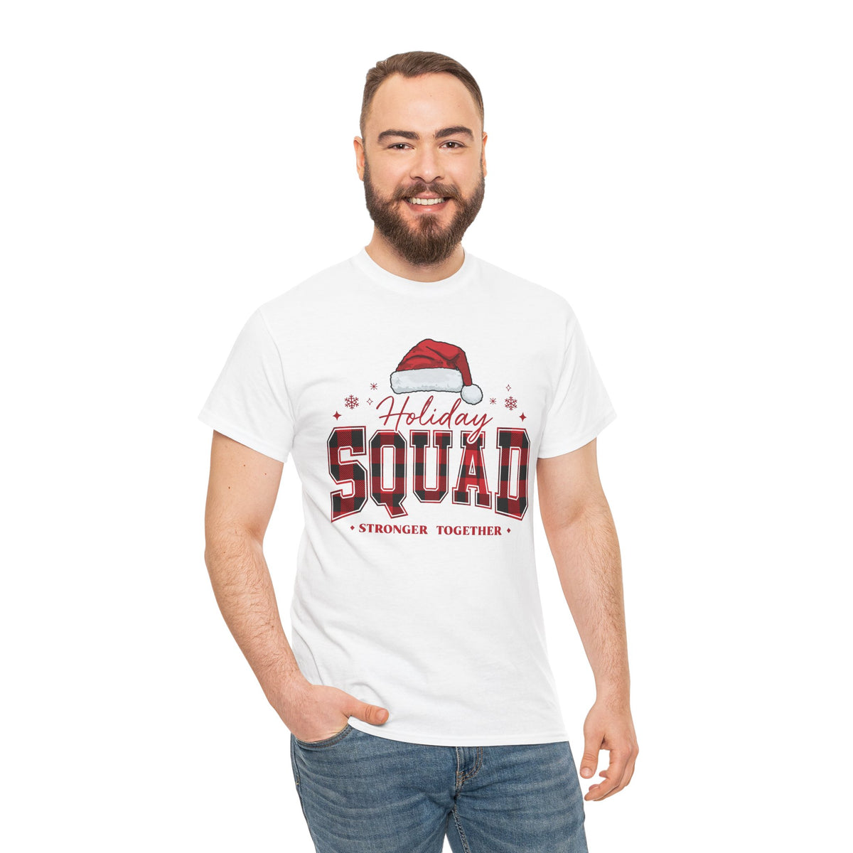 Holiday Squad Christmas Shirt | Stronger Together Tee | Santa Hat Varsity Design | Matching Family Xmas T-Shirt | Group Holiday Gift